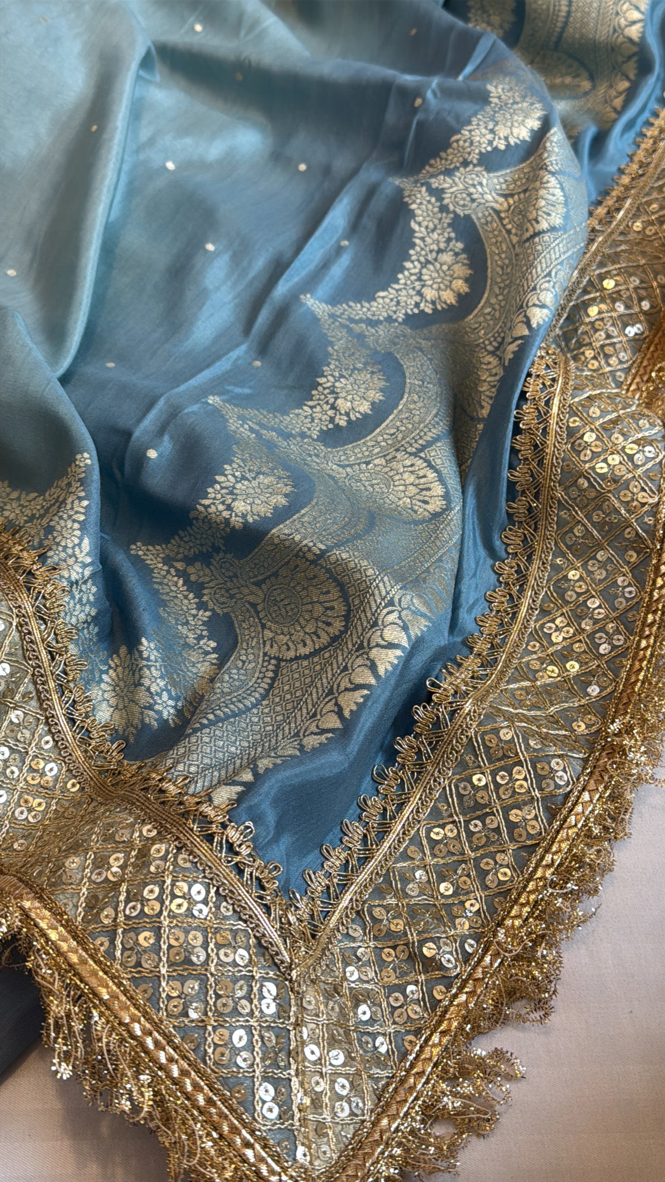 Blush blue ombre shaded moonga silk kadhwa suit set