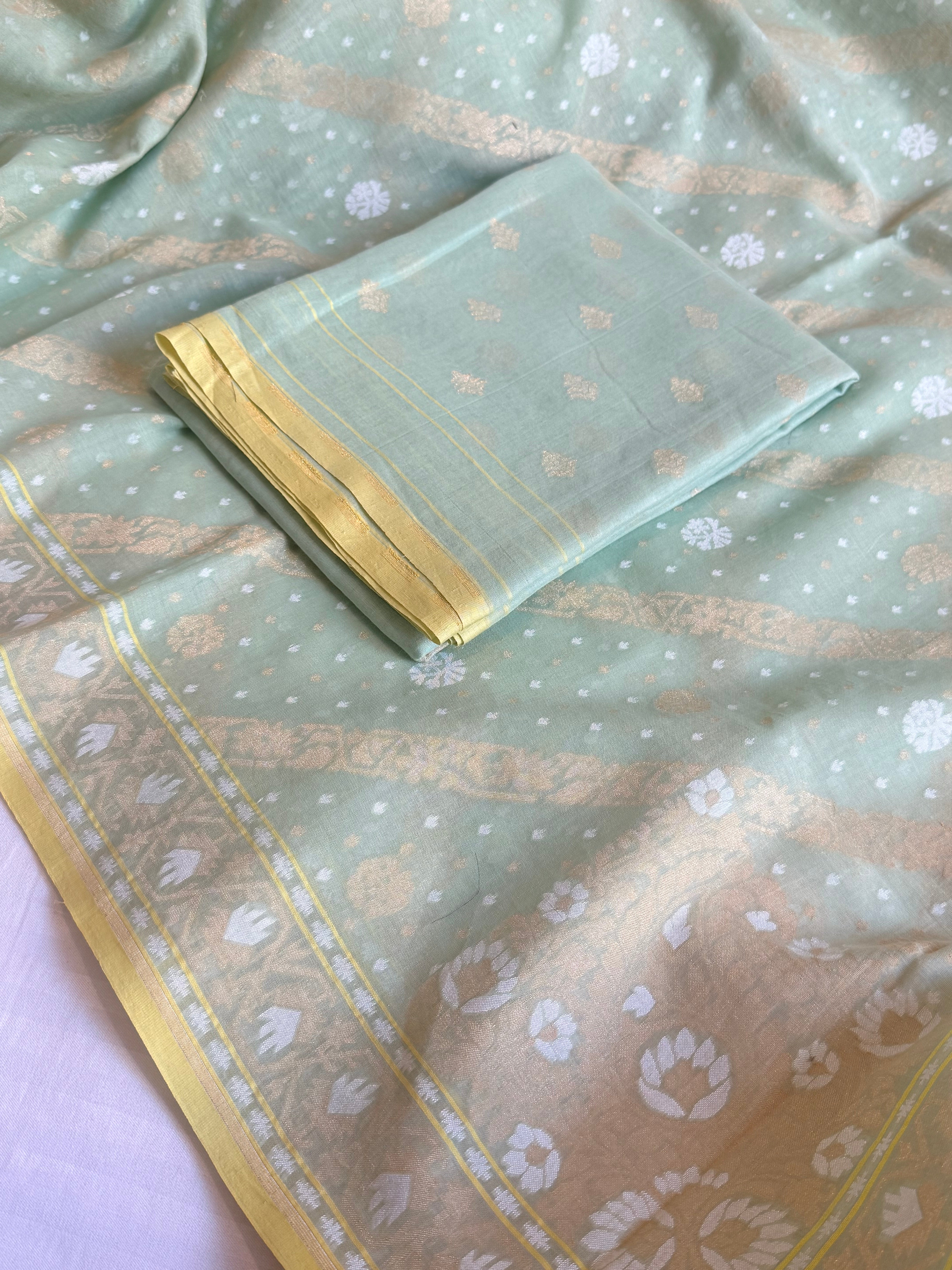 Iktara jamdani kadhwa sona rupa weaving banarasi mul cotton suit set