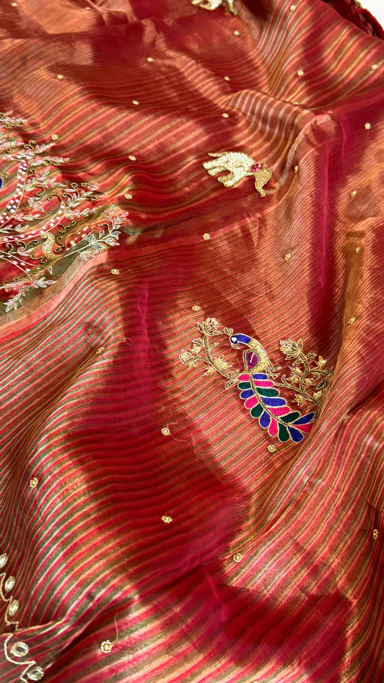 Hathi ghoda palki wali saree - Husn tissue silk hand embroidered saree