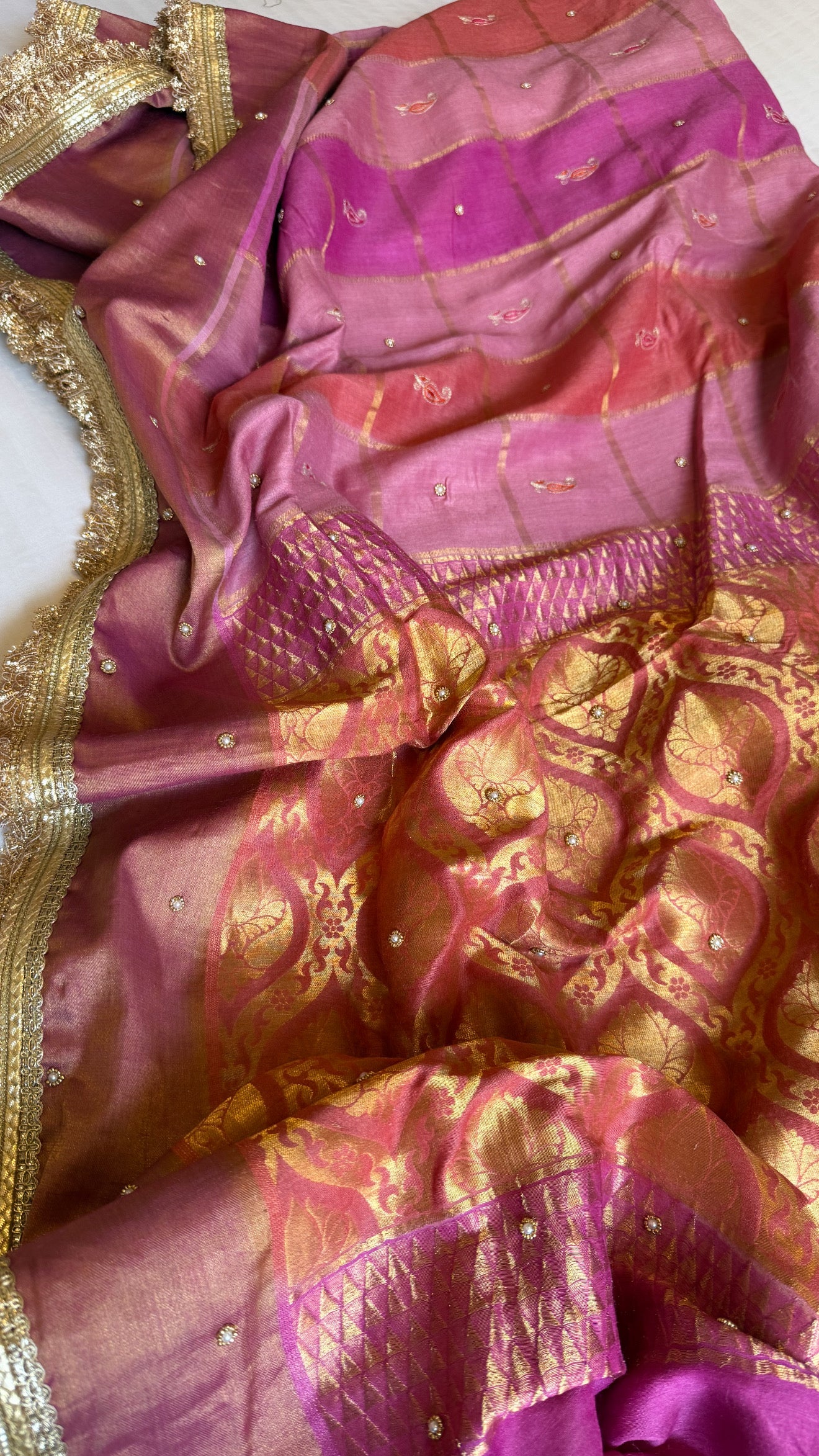 Moonga silk rangkaat kadhwa hand embroidered saree