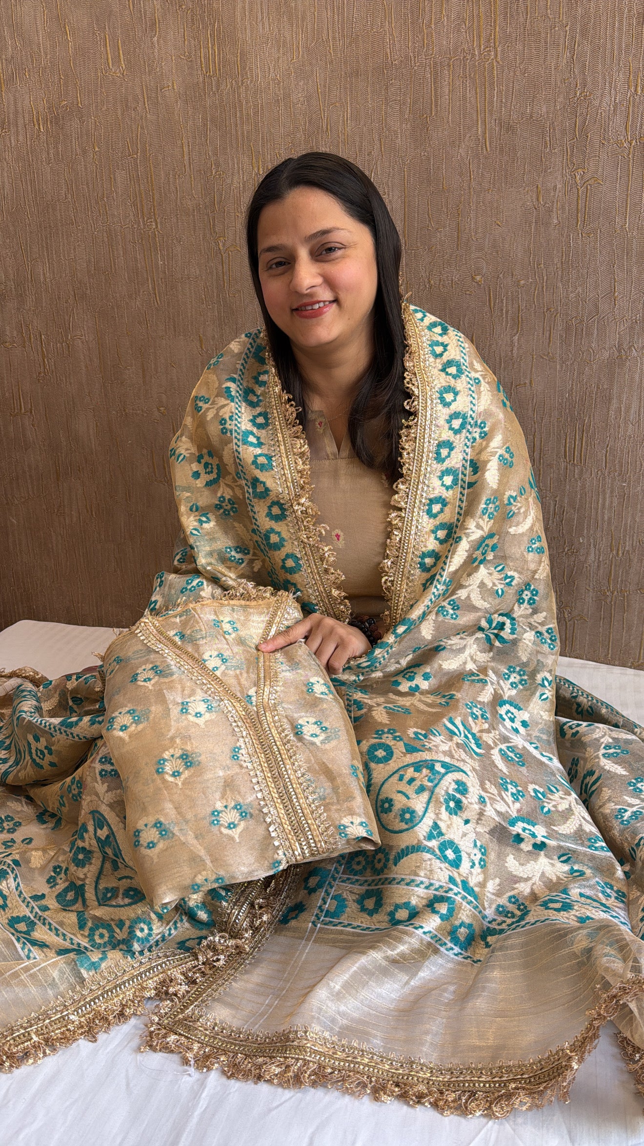 Vivah edit - Golden tissue silk jamdani weaving meenakari hand embroidered suit sets