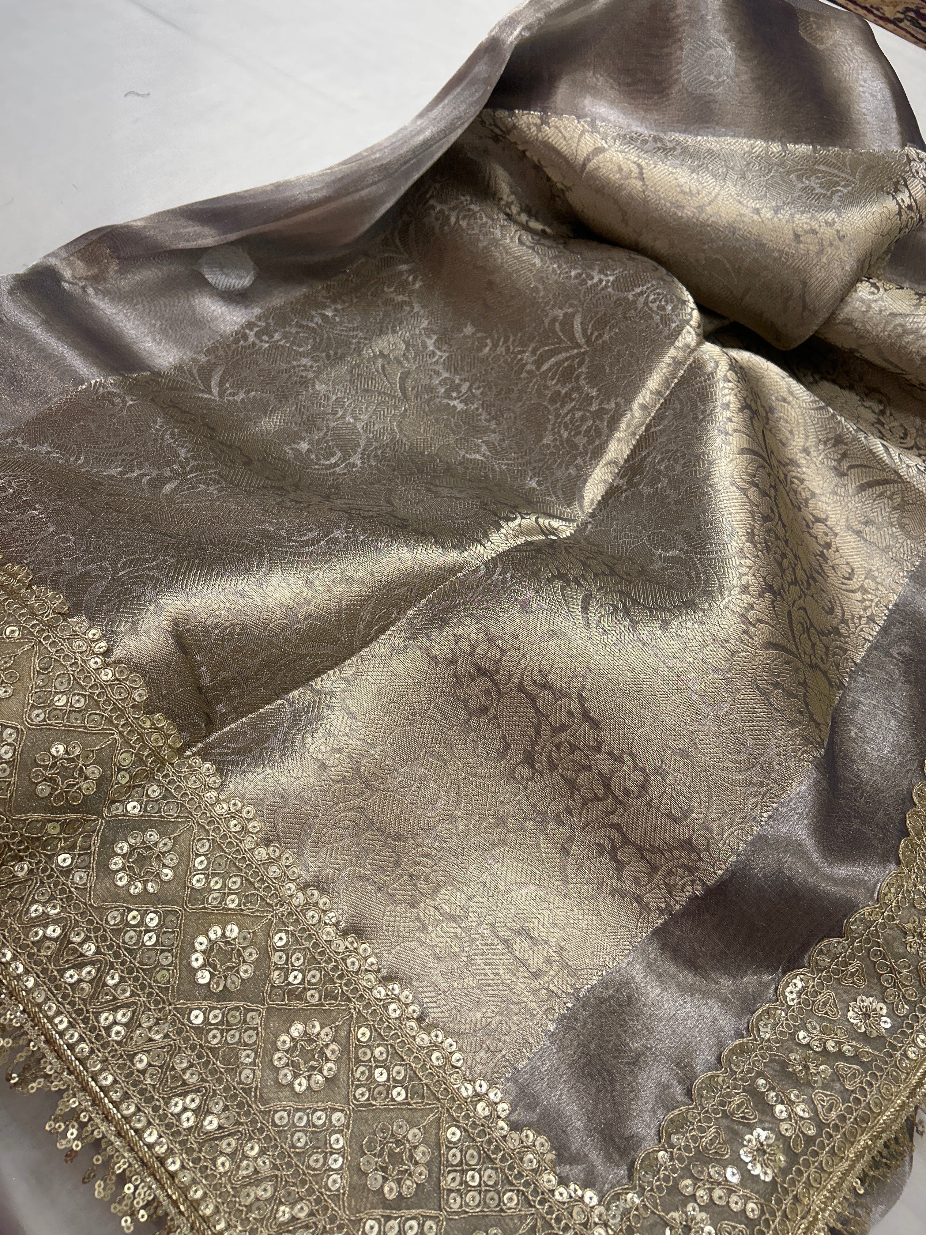 Tissue silk chand buta silverish grey saree