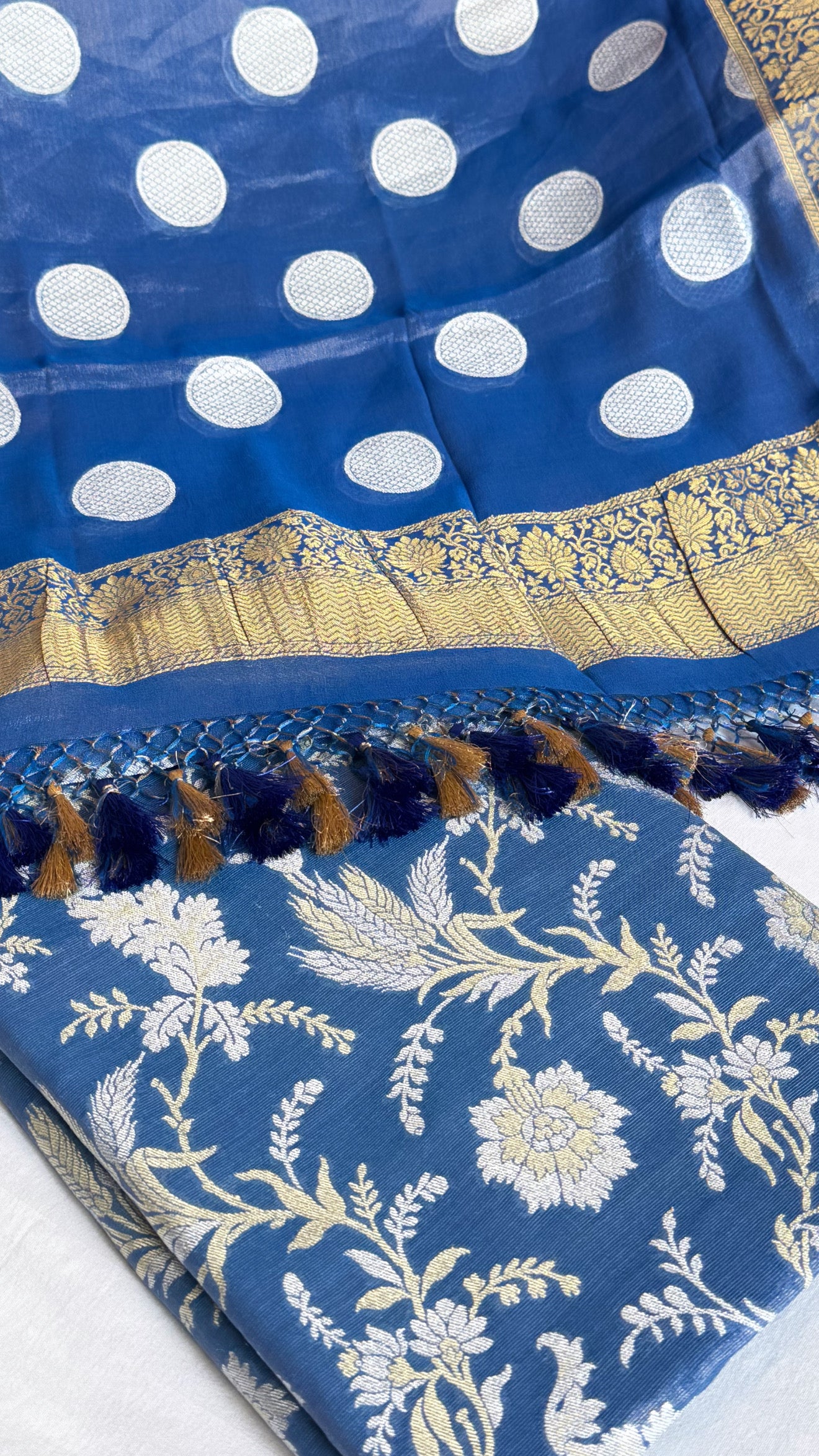 Electric blue tissue gorgette kadhwa jungla Sona Rupa banarasi suit set