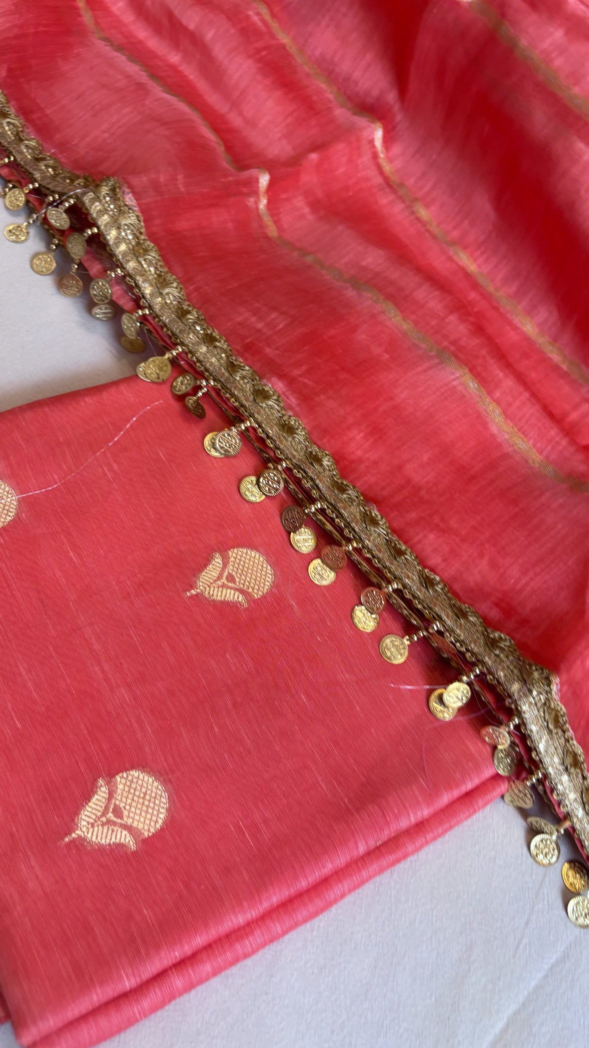 Neon peach linen gorgette suit sets