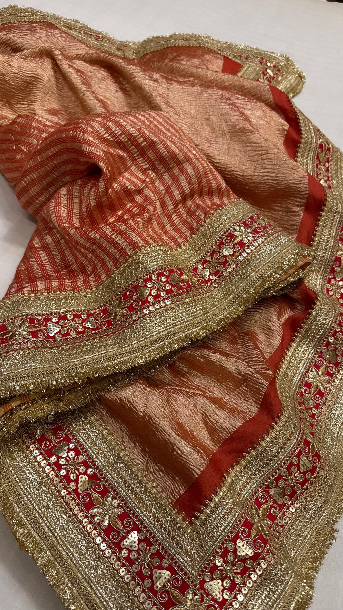 Moonga crushed tissue silk blood red saree