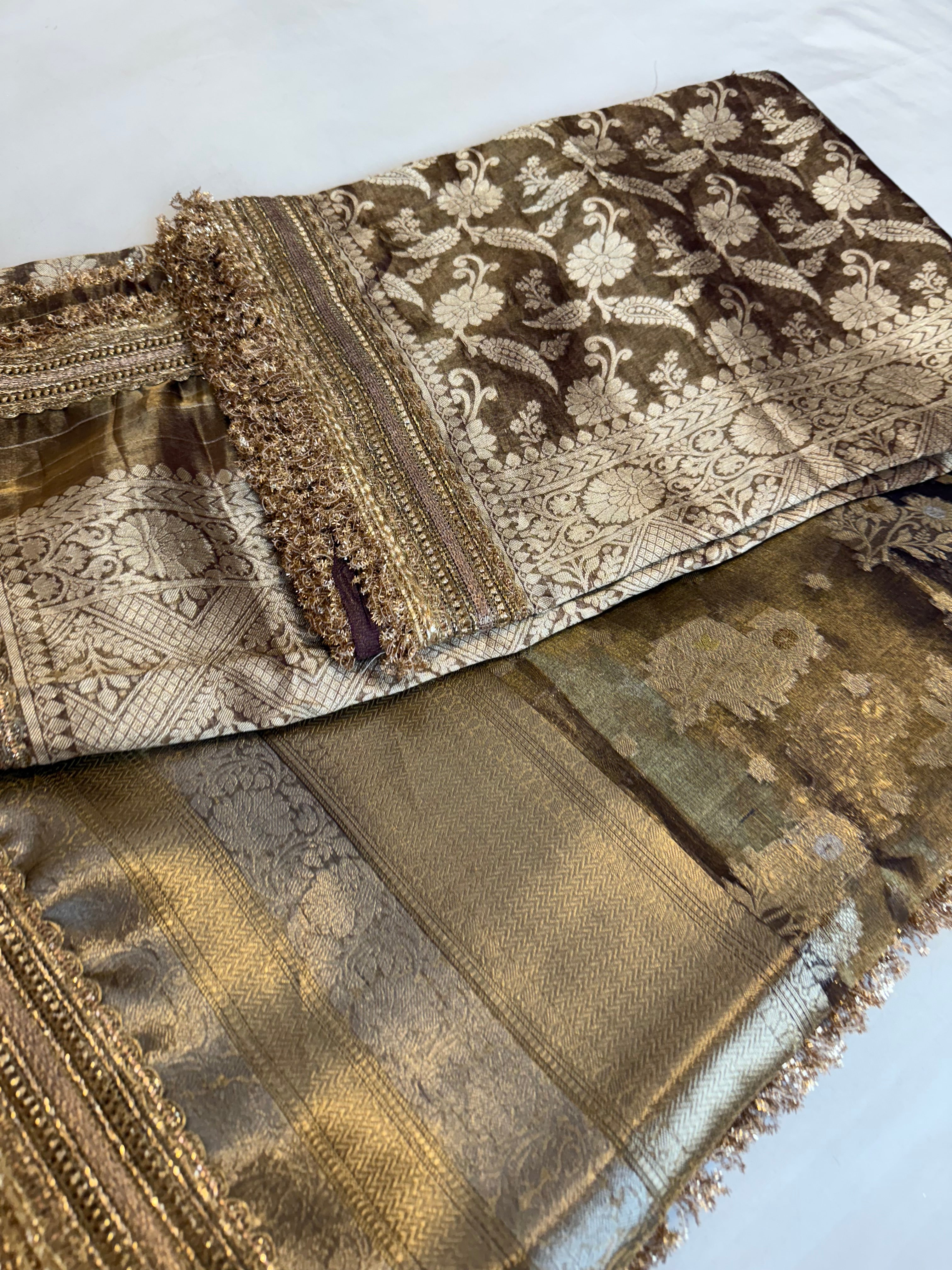 Maharani antique gold saree duppata set