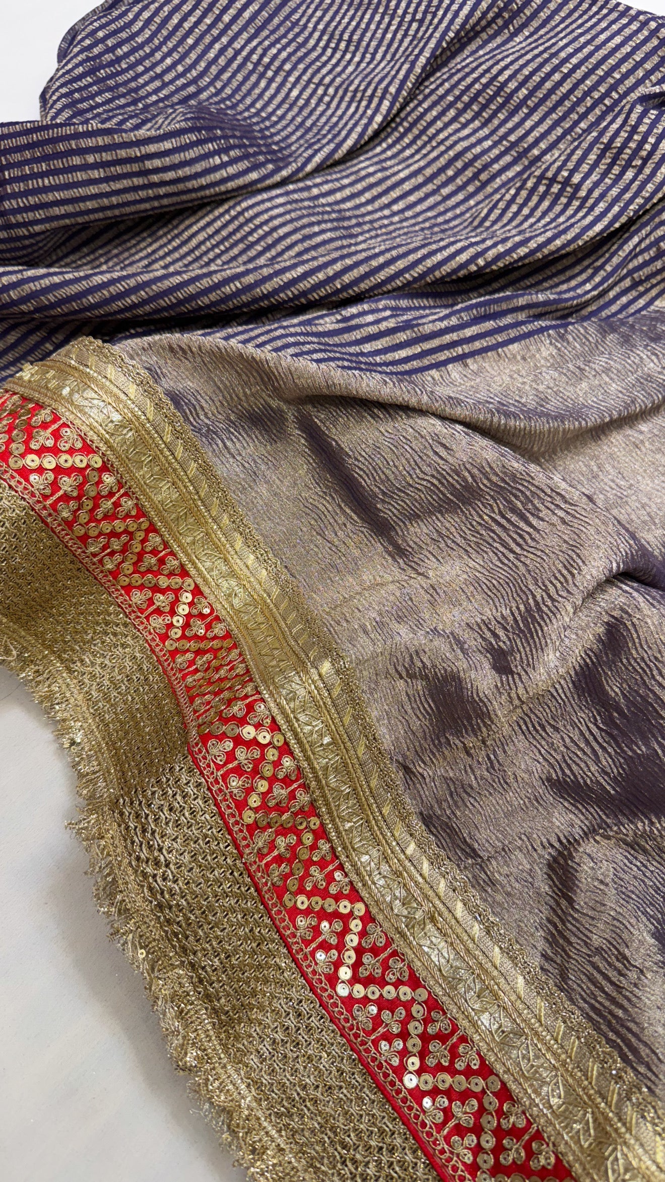 Moonga crushed tissue silk ink blue tissue silk saree