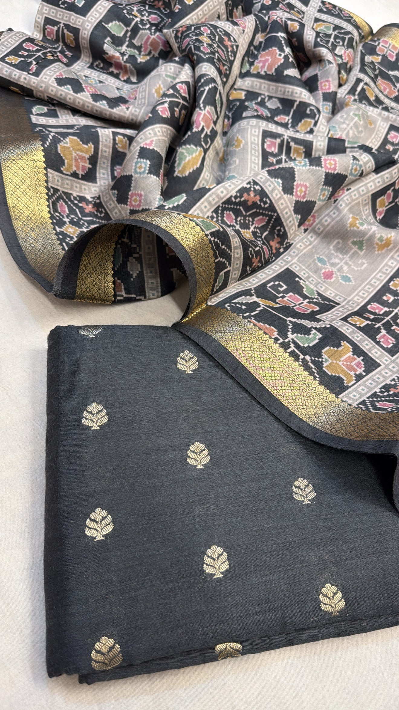 Black mul cotton banarasi kadhwa buti suit set