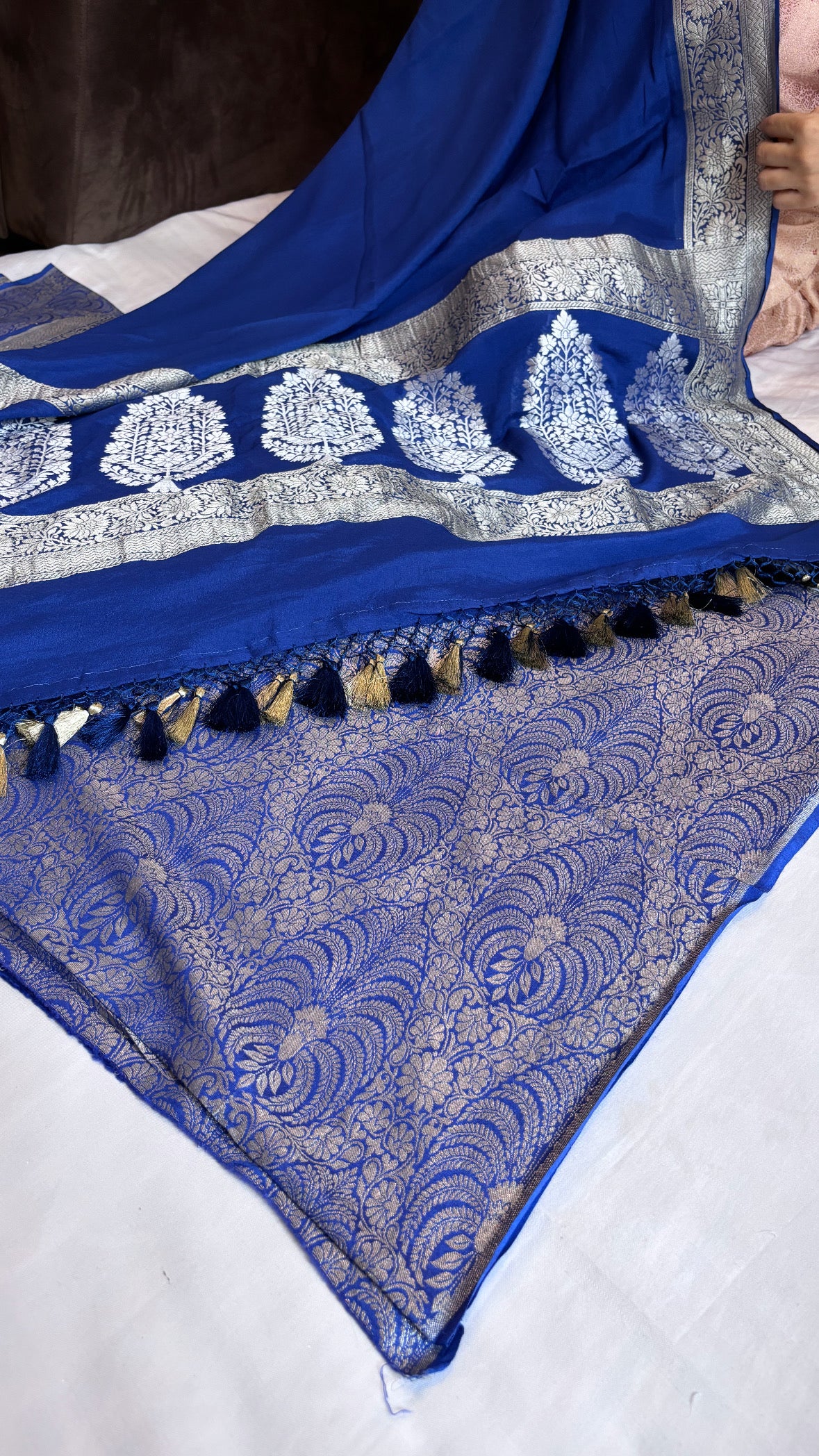 Royal blue moonga brocade silk suit set