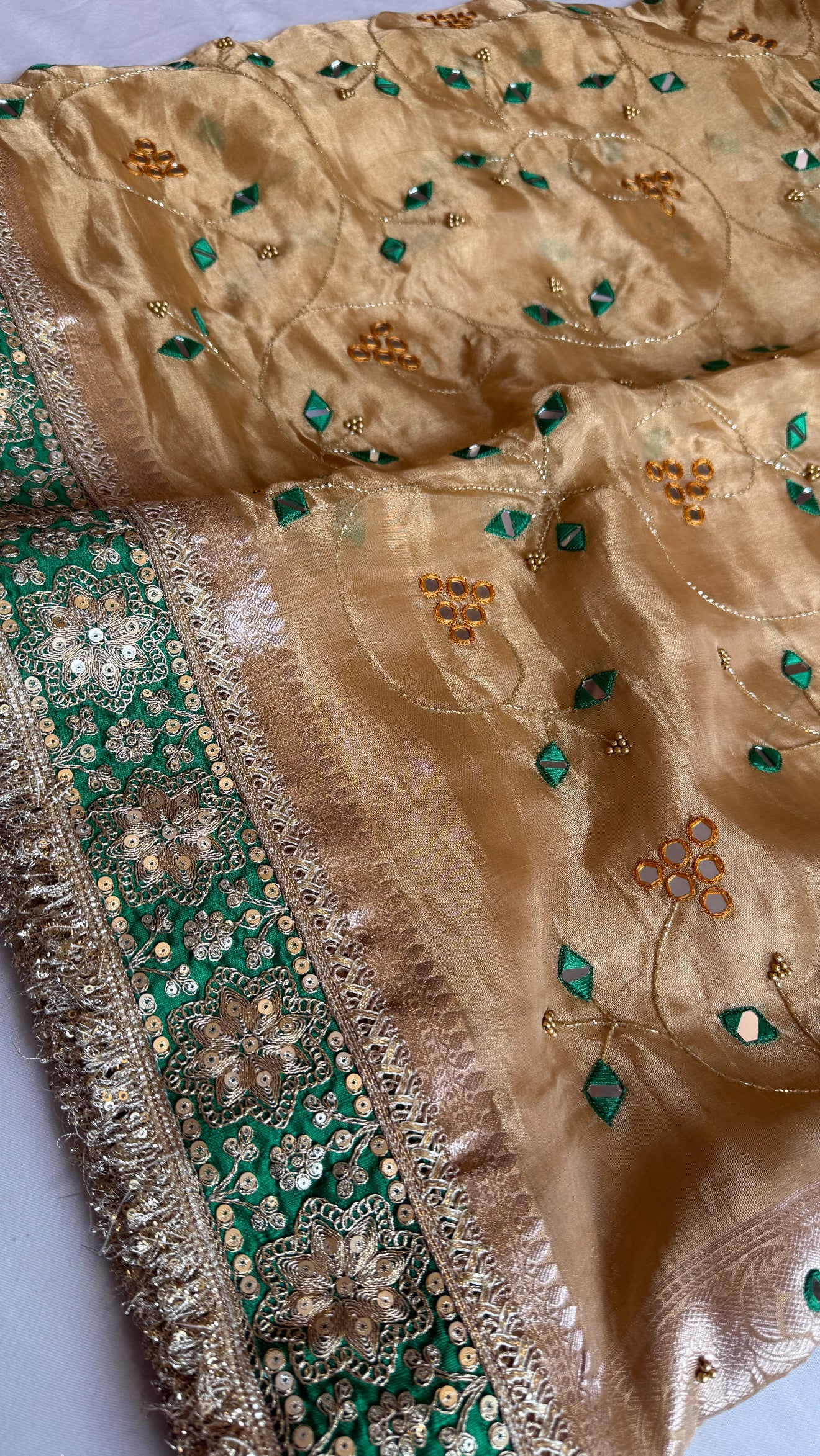 Sheesham edit - Heavy double tissue silk mirror work hand embroidered saree