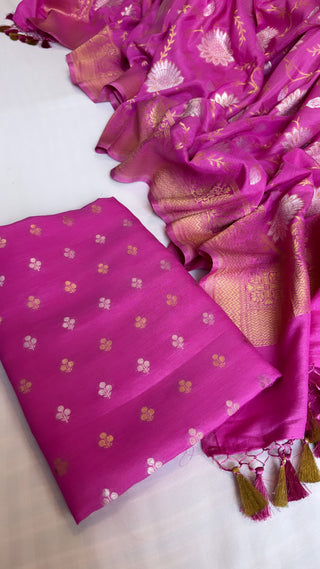 Hot pink moonga silk jungla sona rupa suit set