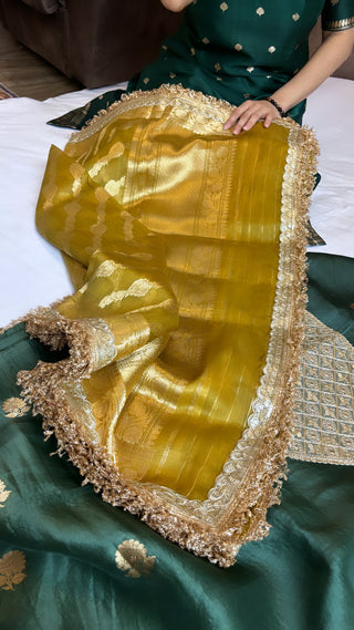 Bottle green-gold heeramandi suit sets