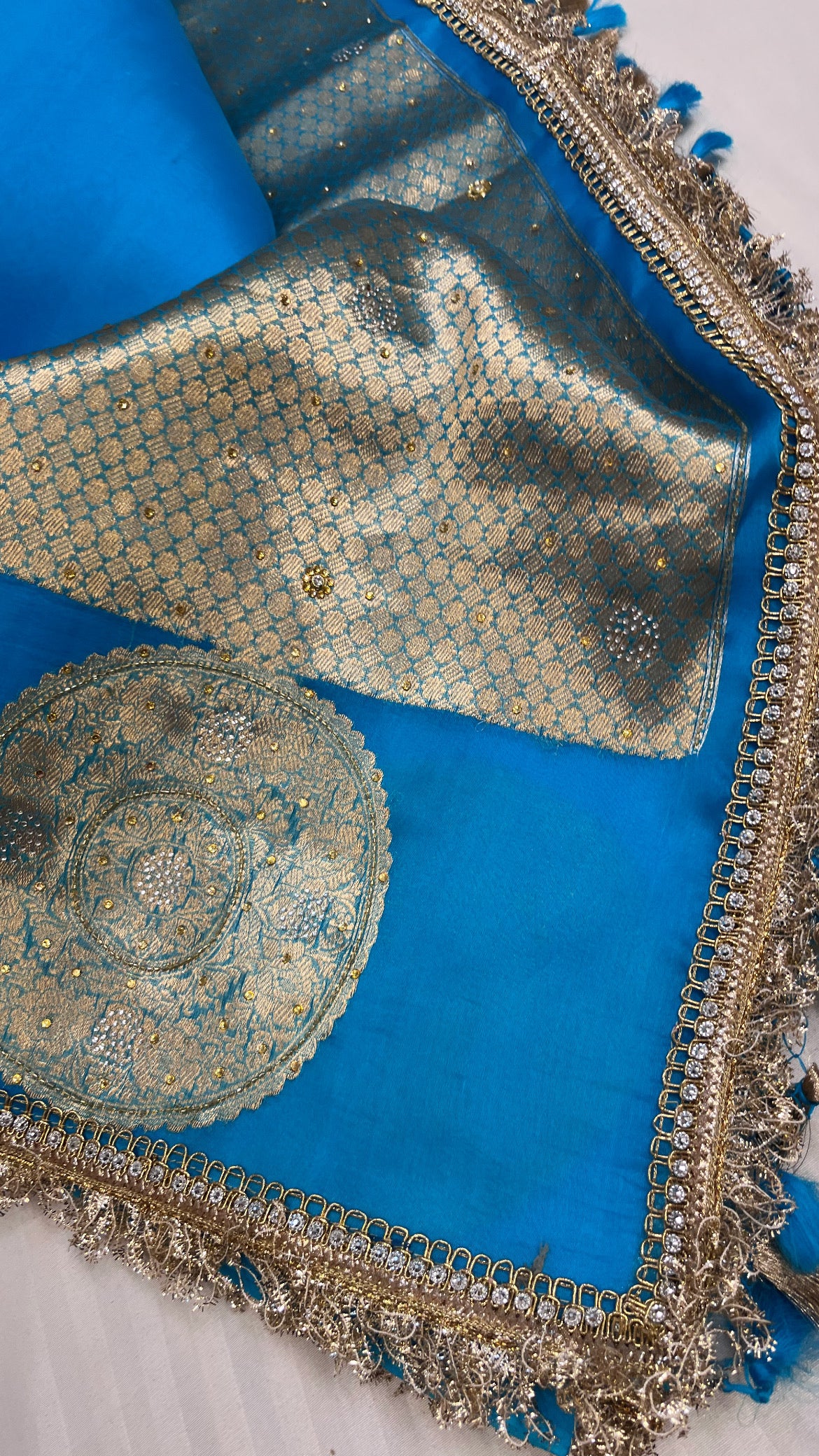 Water blue sitara kora silk stonework saree