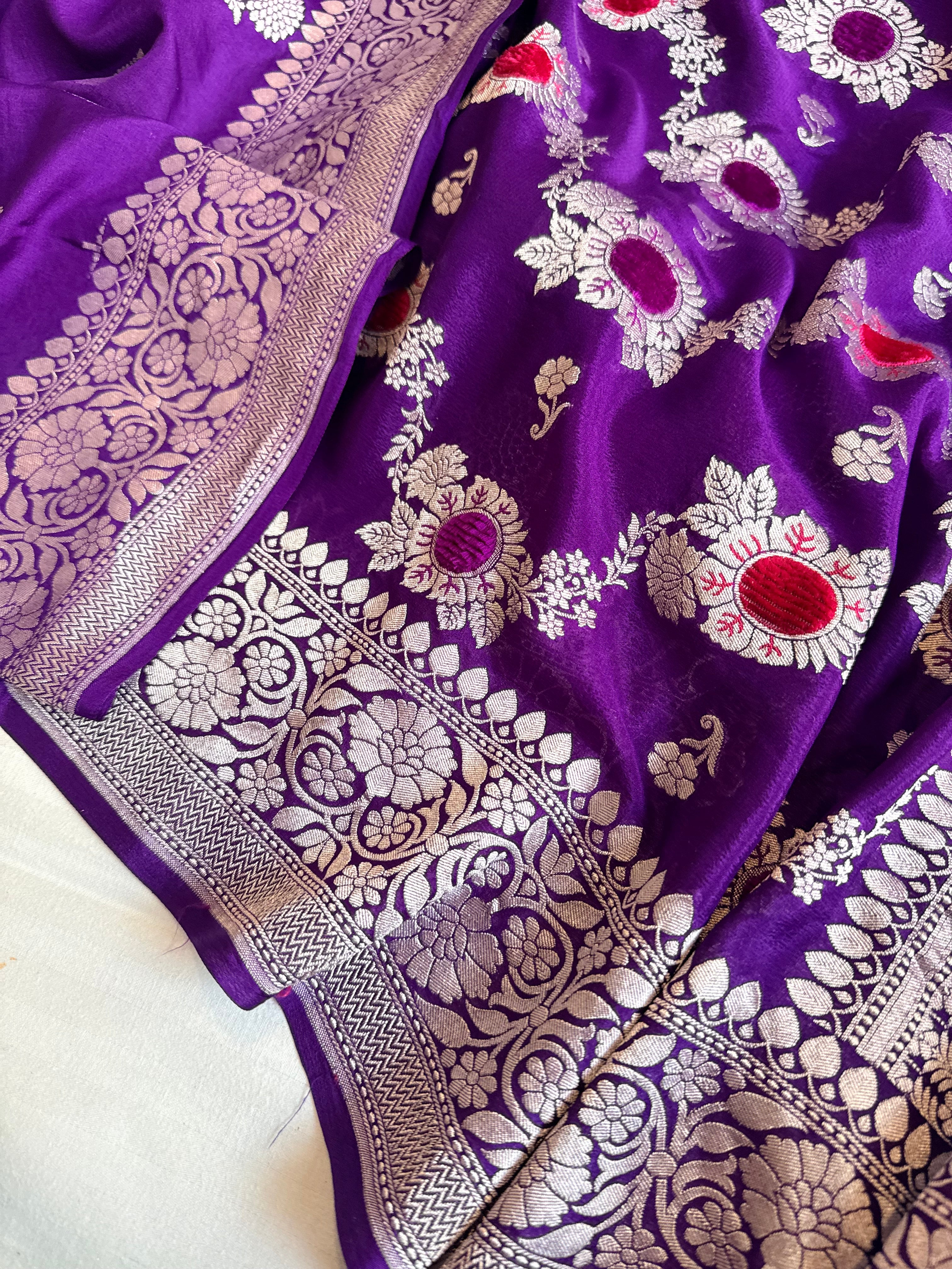 Fusion edit - Banarasi gorgette velvet meenakari kadhwa saree