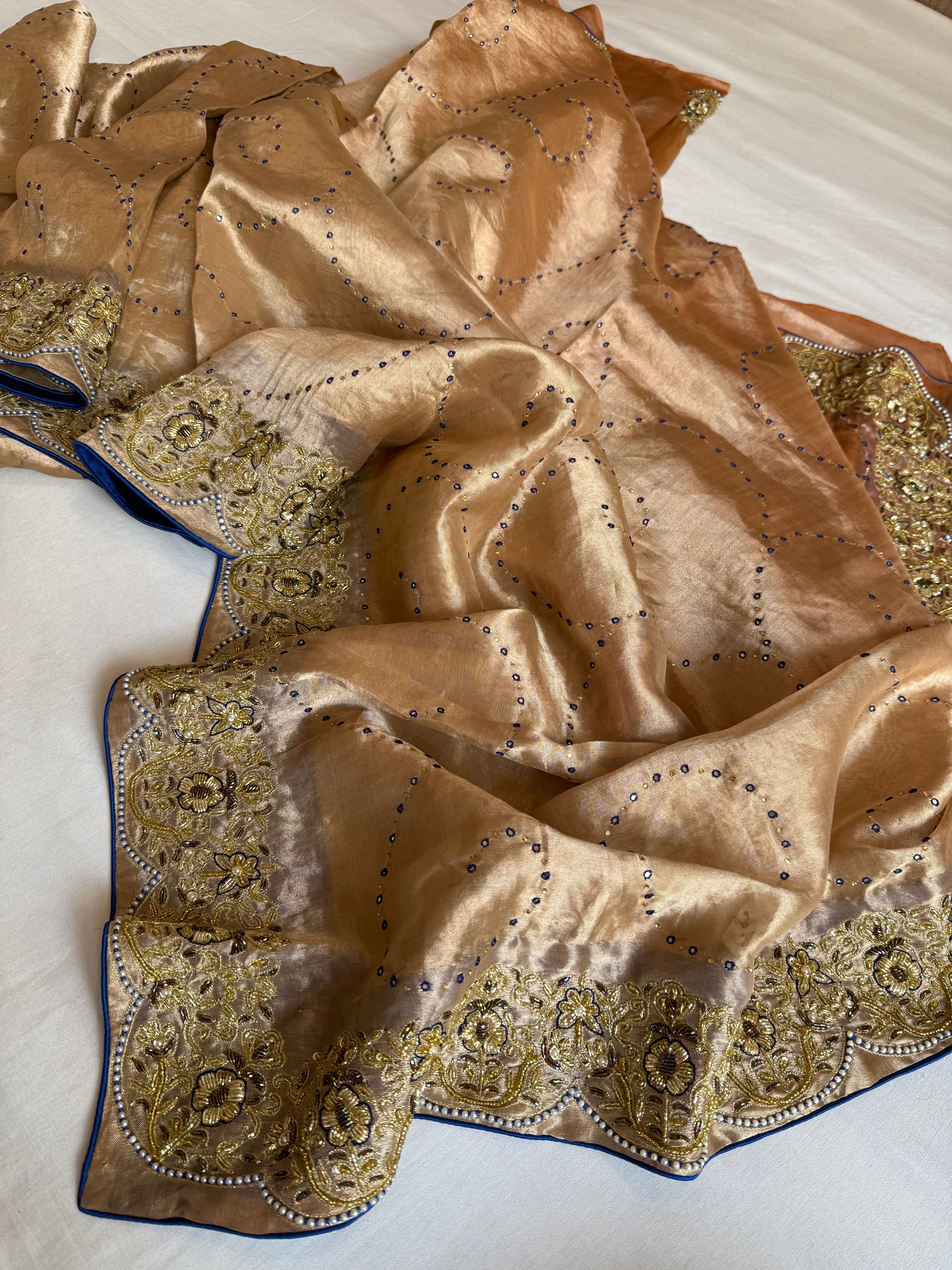 Umrao jaan inspired double diamond tissue silk zardozi hand embroidered saree