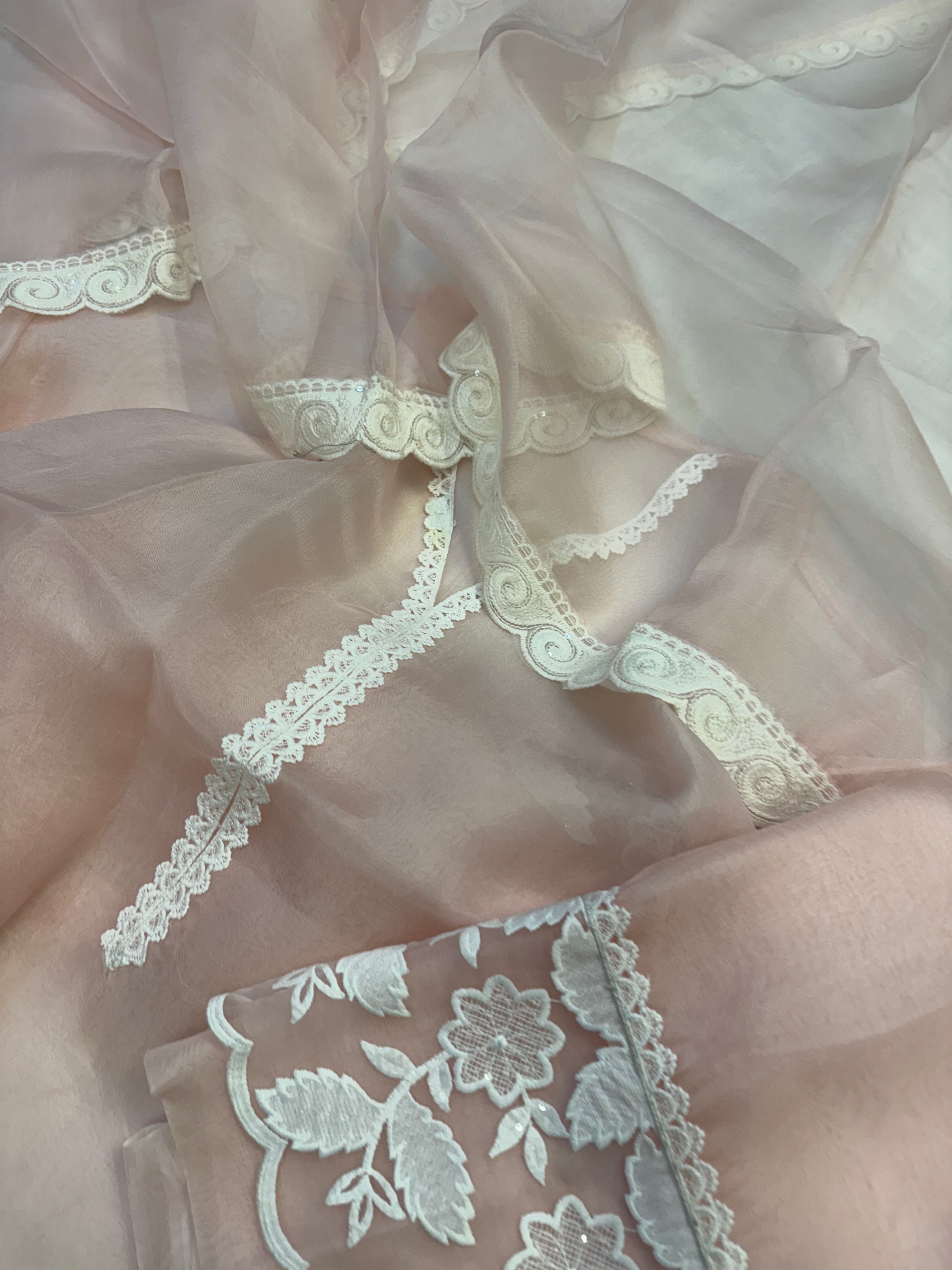 Rose pink kora silk lacework kadhwa suit set