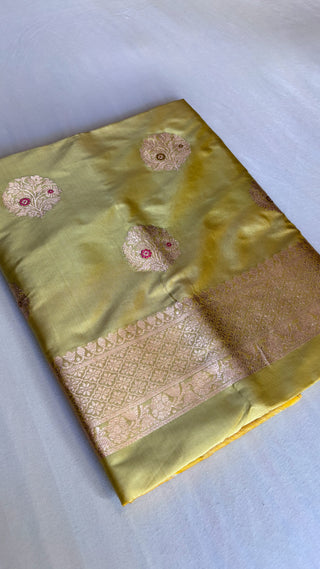 Banarasi lemonish gold katan kadhwa silk suit set