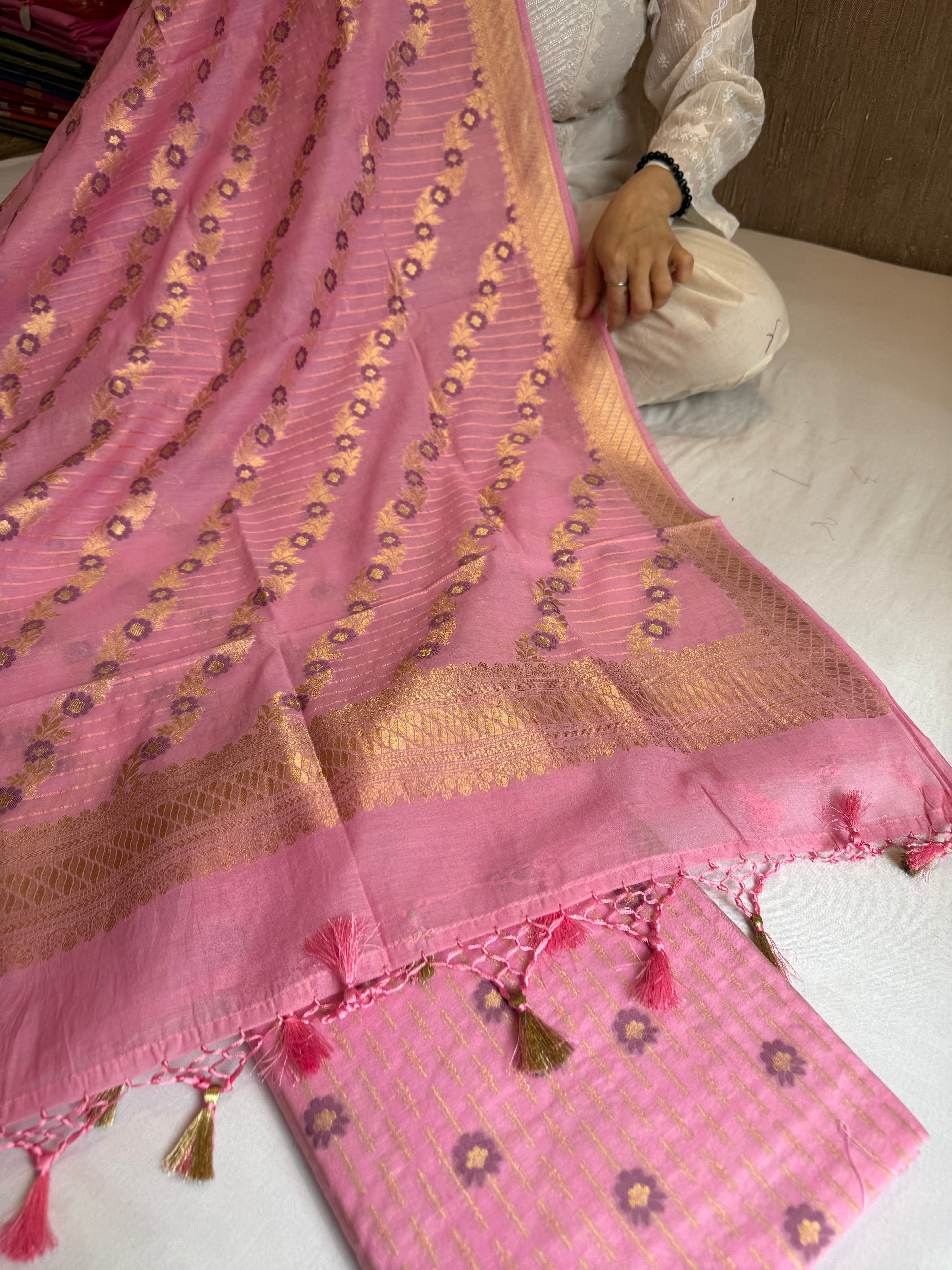 Banarasi cotton resham meenakari suit set