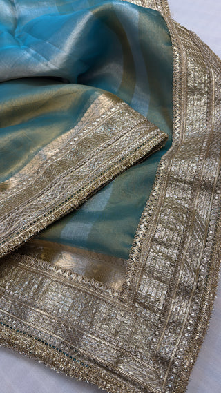 Maharani aqua blue tissue silk kadhwa gotapatti saree