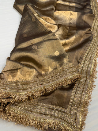 Metallic gold maharani tissue silk kadhwa buti saree