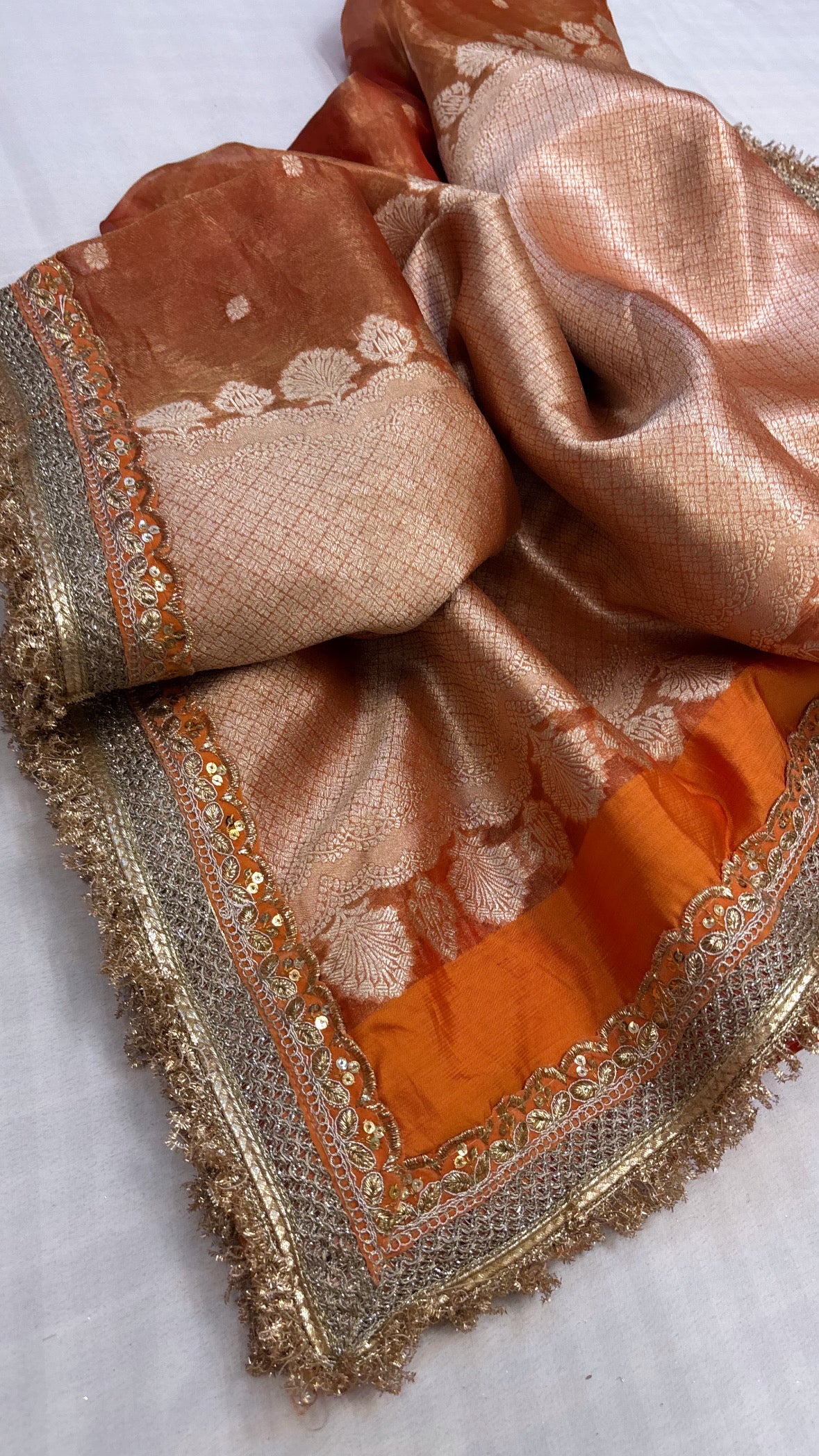 Maharani fanta orange tissue tanchoi saree