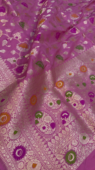 Rose pink katan silk heavy kadhwa jungla duppata