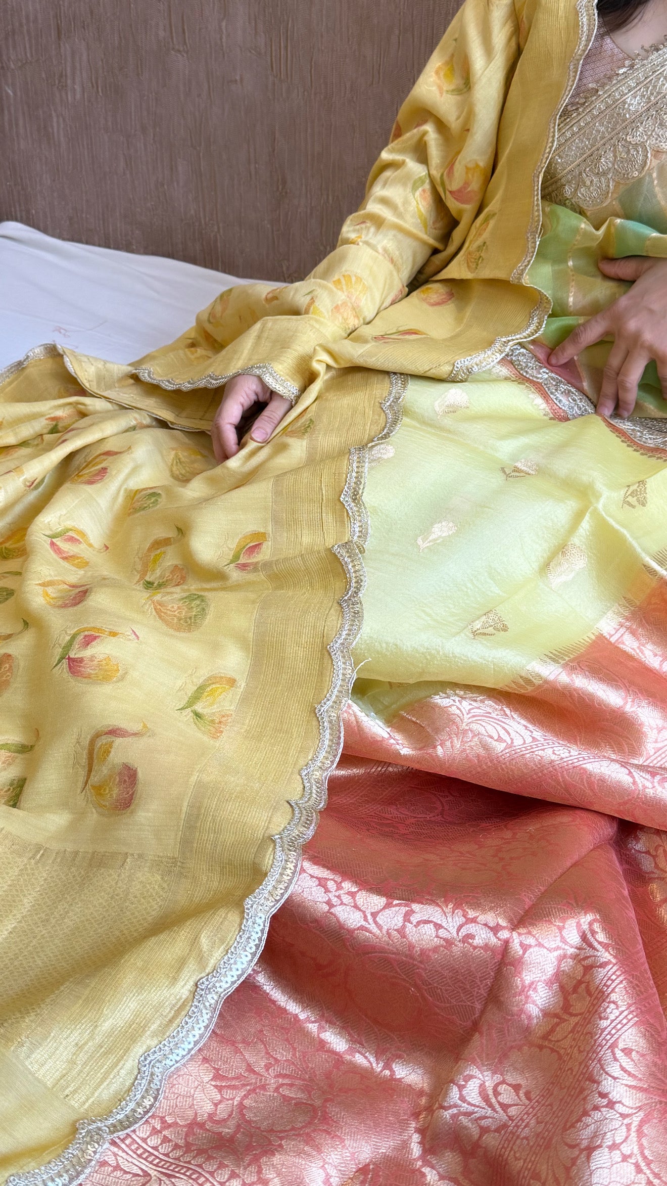 Kora silk chap dye contrast border kadhwa saree paired with moonga silk duppata sets