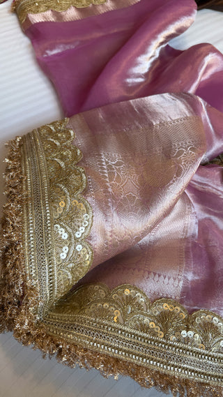 Most viral maharani blush pink tissue silk kadhwa saree