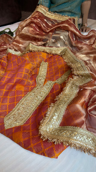 Garnet red heeramandi crushed tissue silk suit set