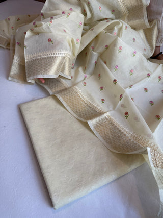 Lemon mul cotton resham work hand embroidered suit set