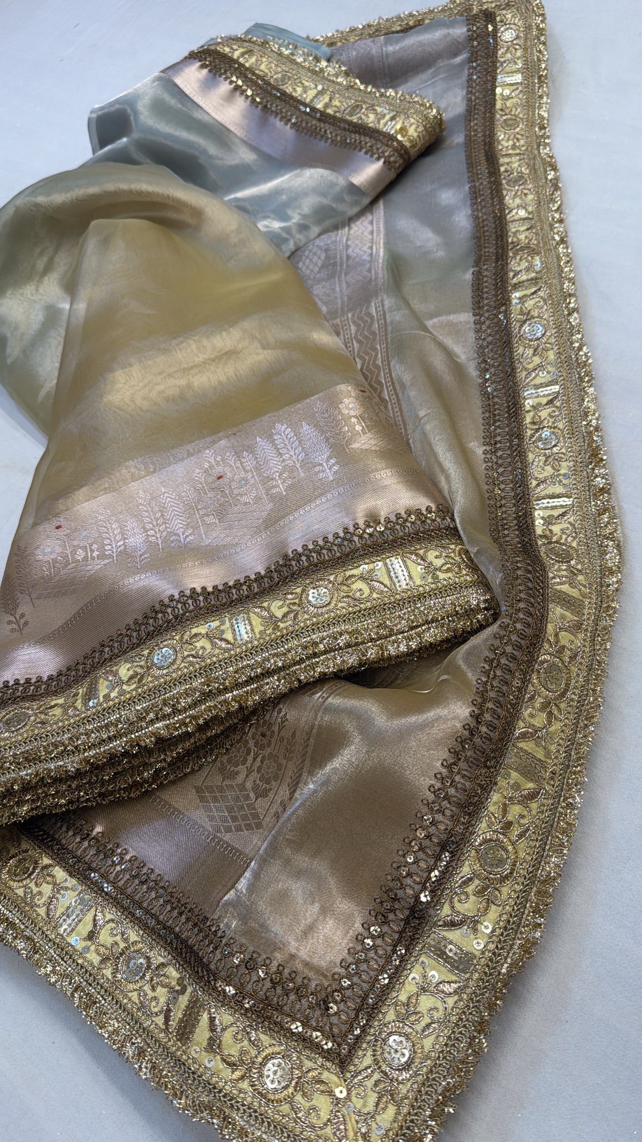 Golden Maharani tissue silk shaded multicoloured kadhwa saree
