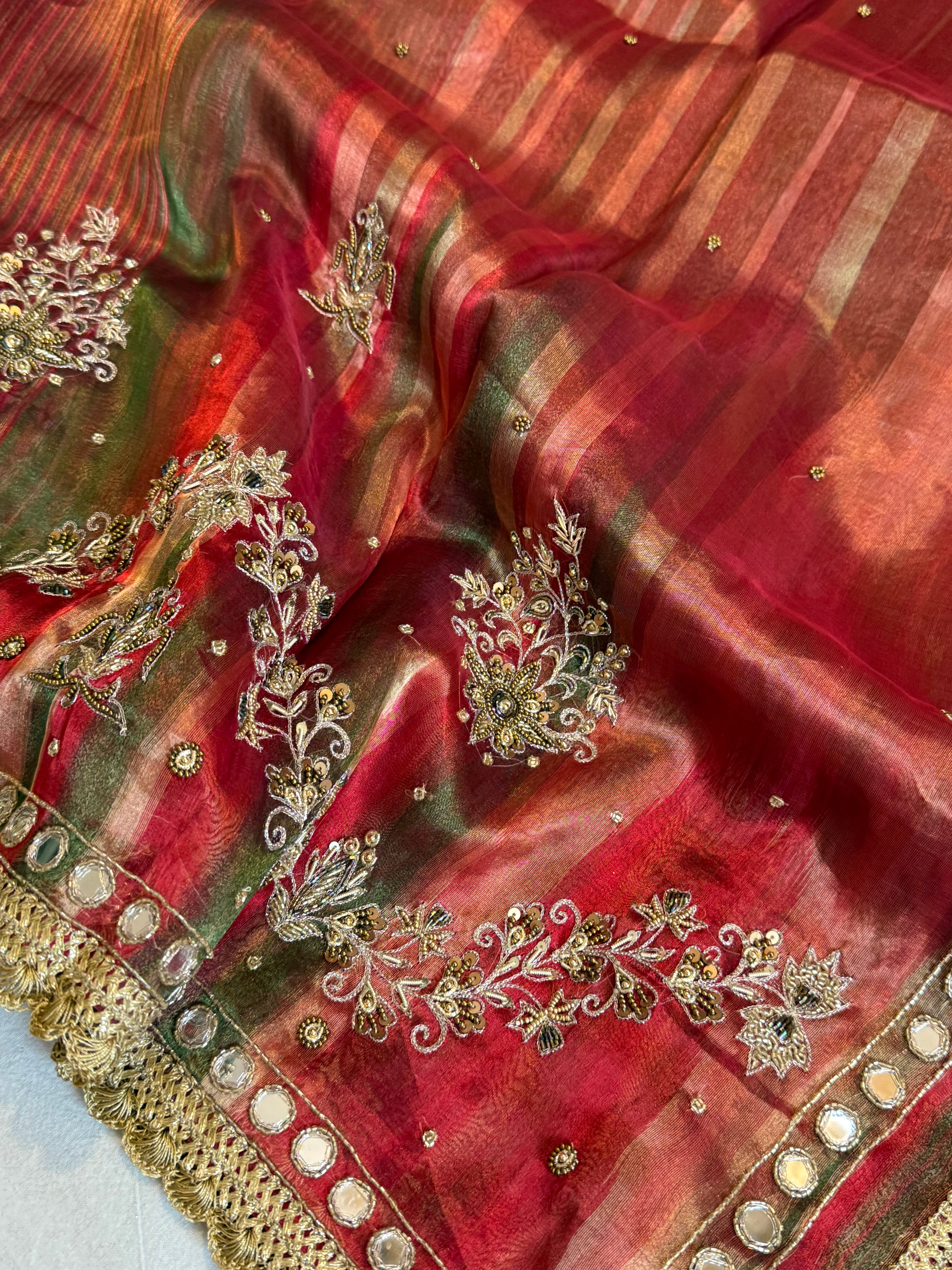Hathi , ghoda aur palki wali saree - Husn tissue silk hand embroidered kadhwa saree