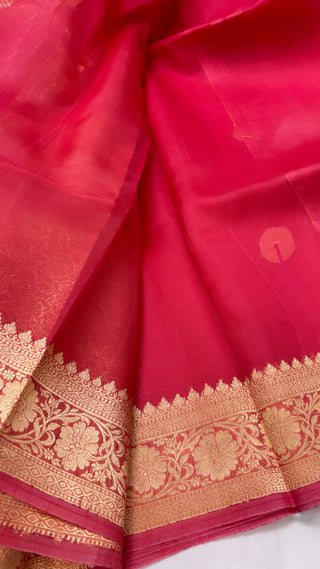 Pure banarasi garnet shade kadhwa meenekari kora silk kadhwa saree with meenakari buti