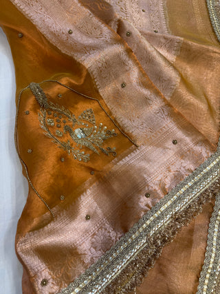 Cocktail edit sarees - Metallic haldi gold tissue silk heavy hand embroidered saree