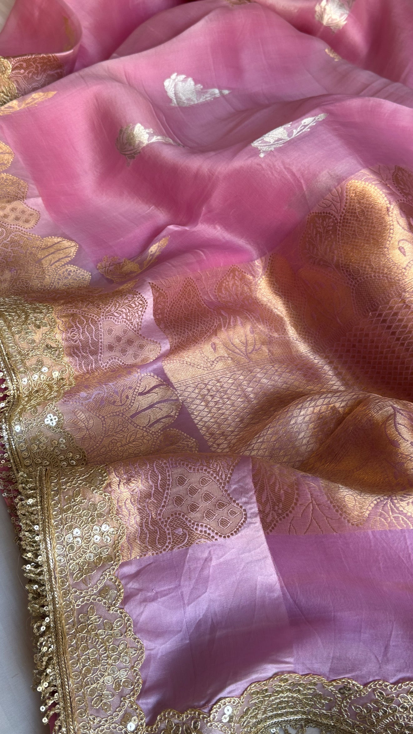 4D multicoloured rang birangi shaded kora silk kadhwa banarasi saree