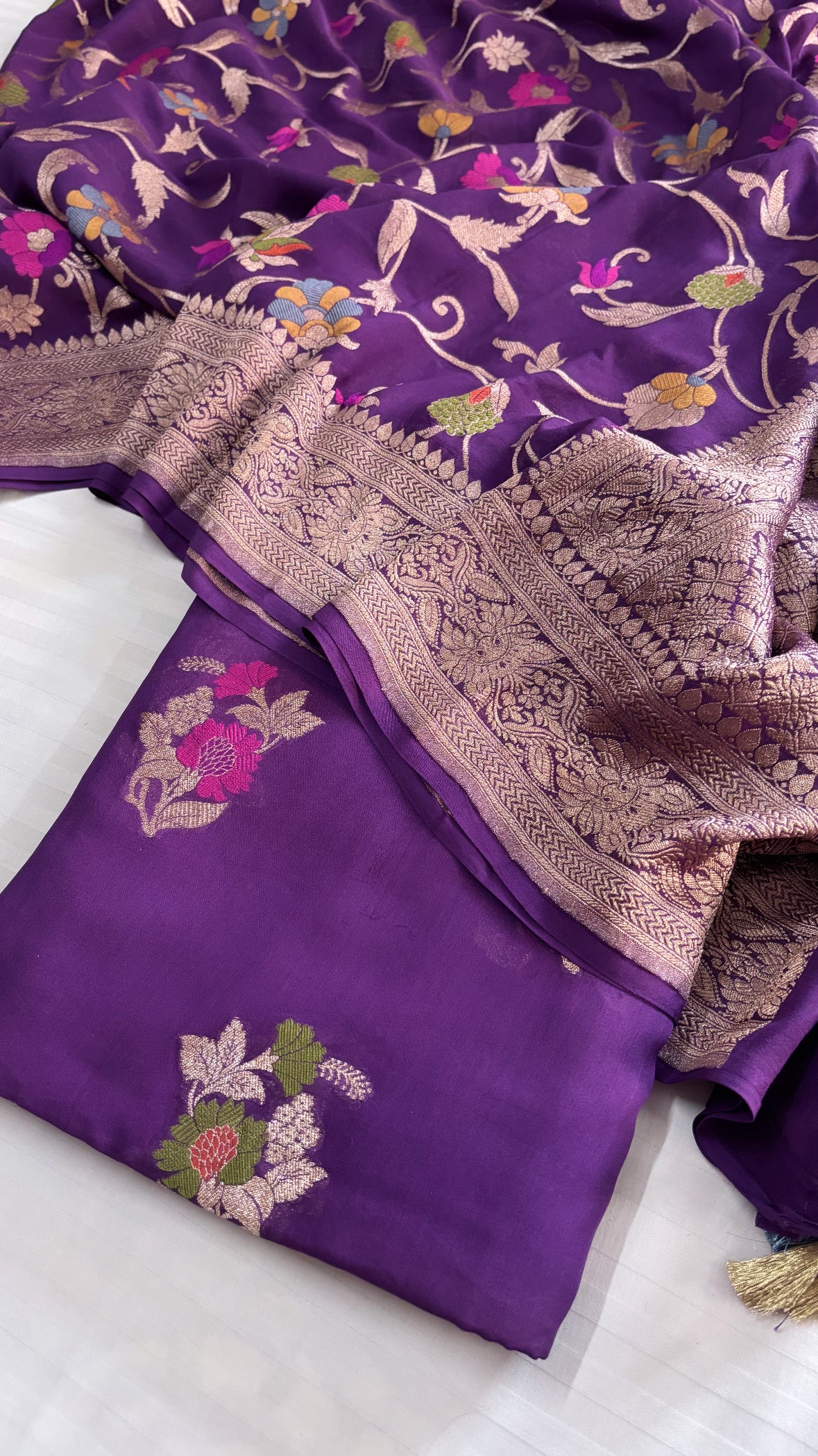 Dark purple banarasi moonga silk kadhwa meenakari jungla suit set