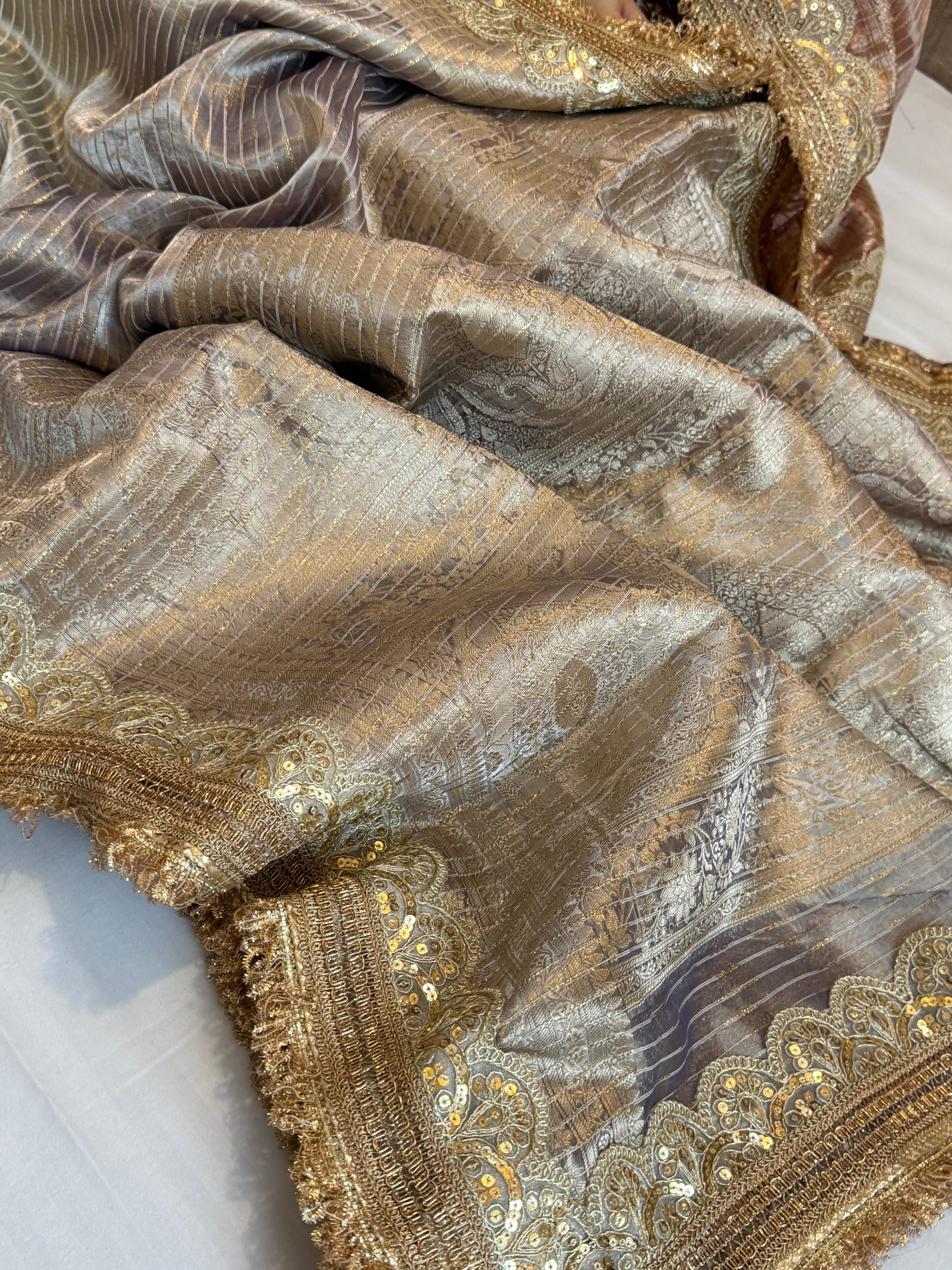 Maharani rang birangi tissue silk zari striped kadhwa saree
