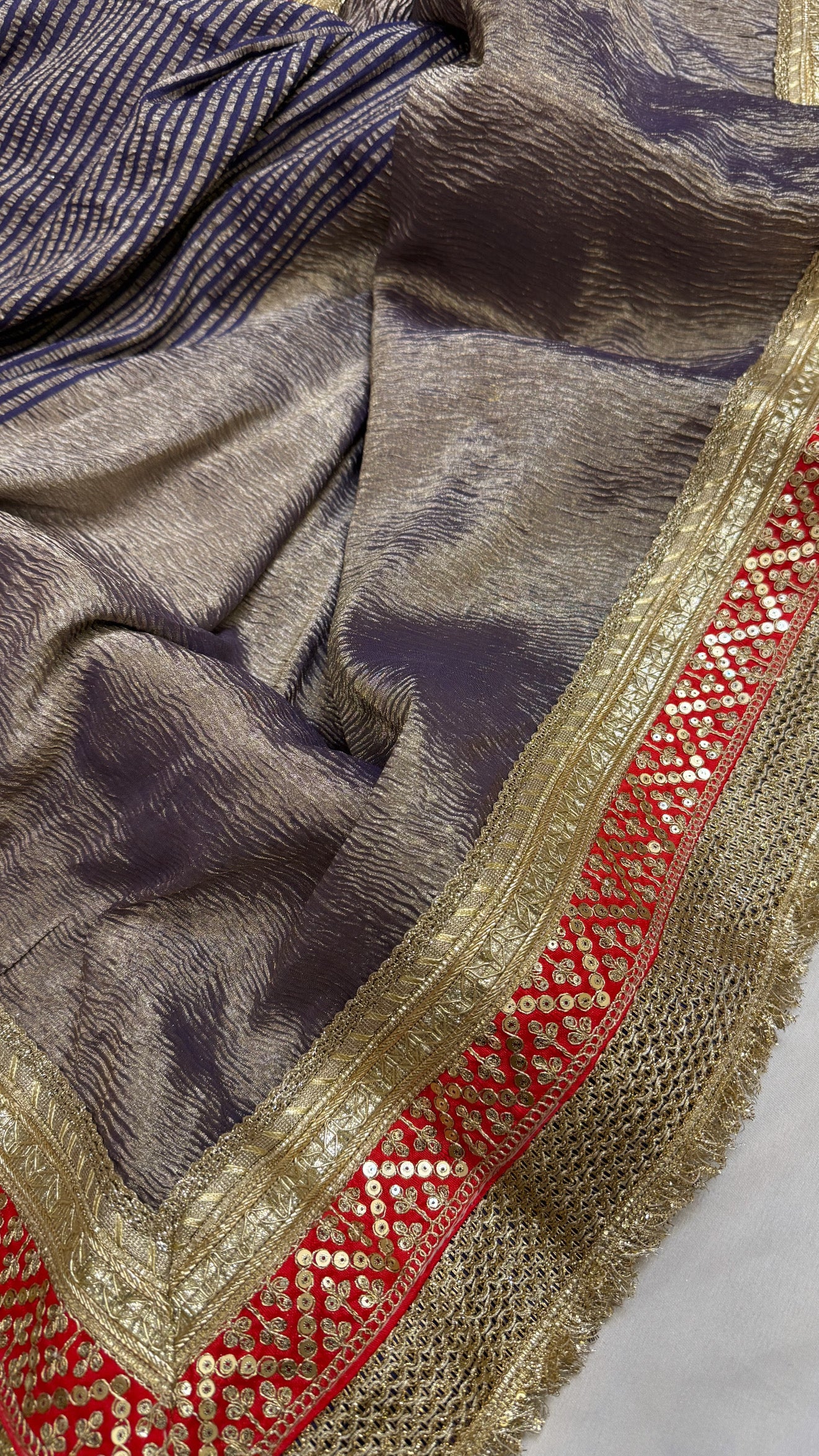 Moonga crushed tissue silk ink blue tissue silk saree