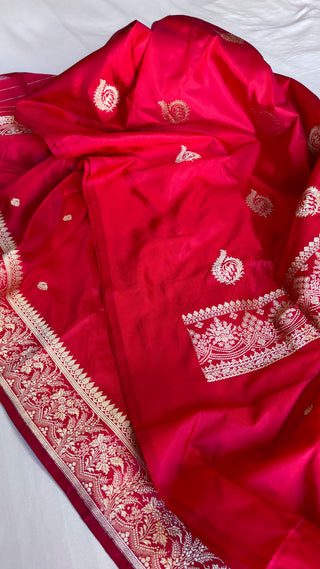 Banarasi red katan silk kadhwa suit set