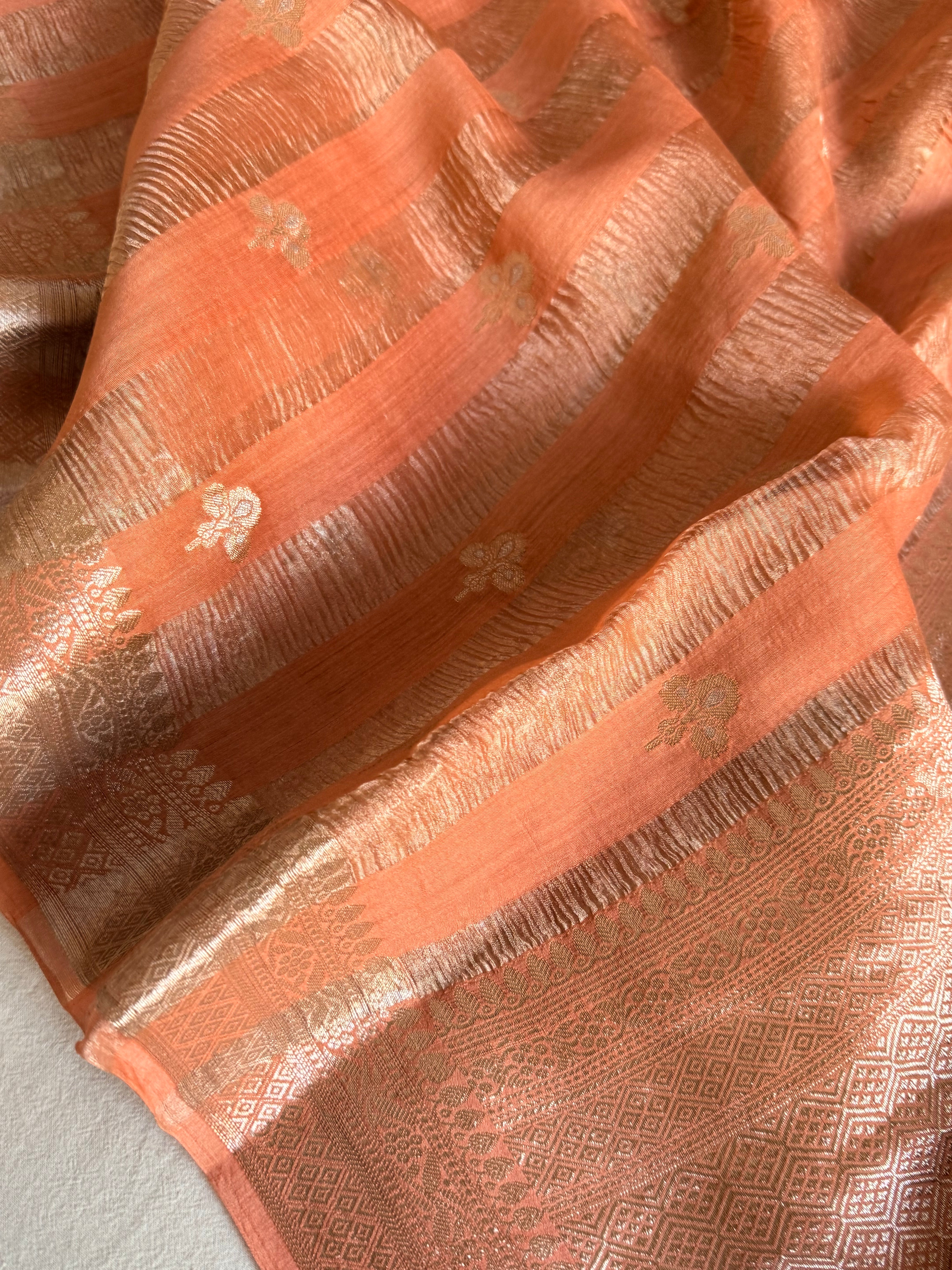 Below 10k - Crushed raw mango silk and tissue silk kadhwa border saree