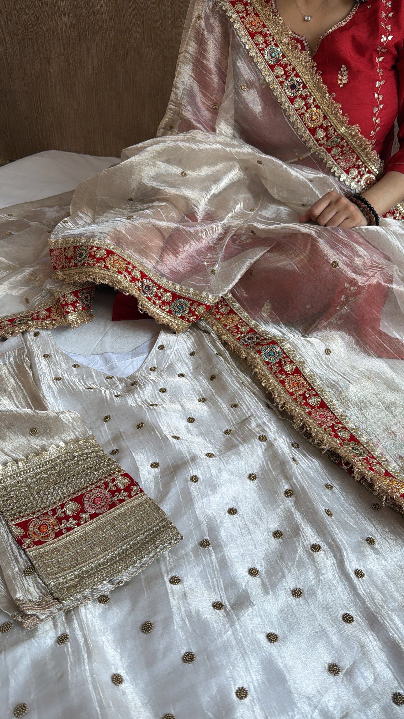 Ivory diamond tissue silk hand embroidered heeramandi suit set