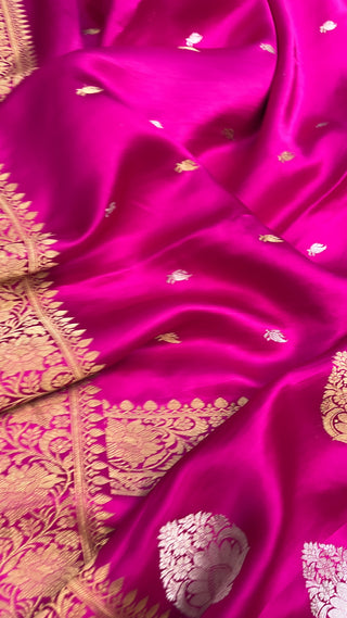 Hot pink mashru silk kadhwa buti saree