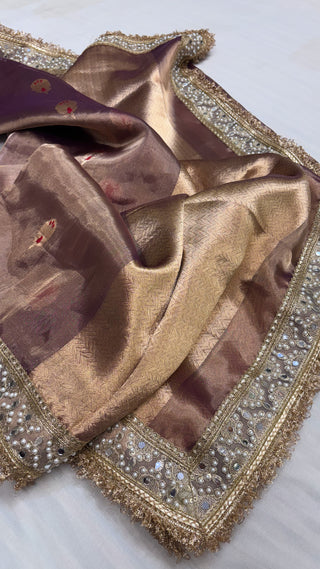 Maharani dusty mouve tissue silk kadhwa buti meenakari saree