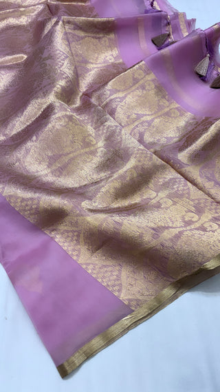 Pure banarasi blush pink kora silk kadhwa saree with kadhwa handwoven buti