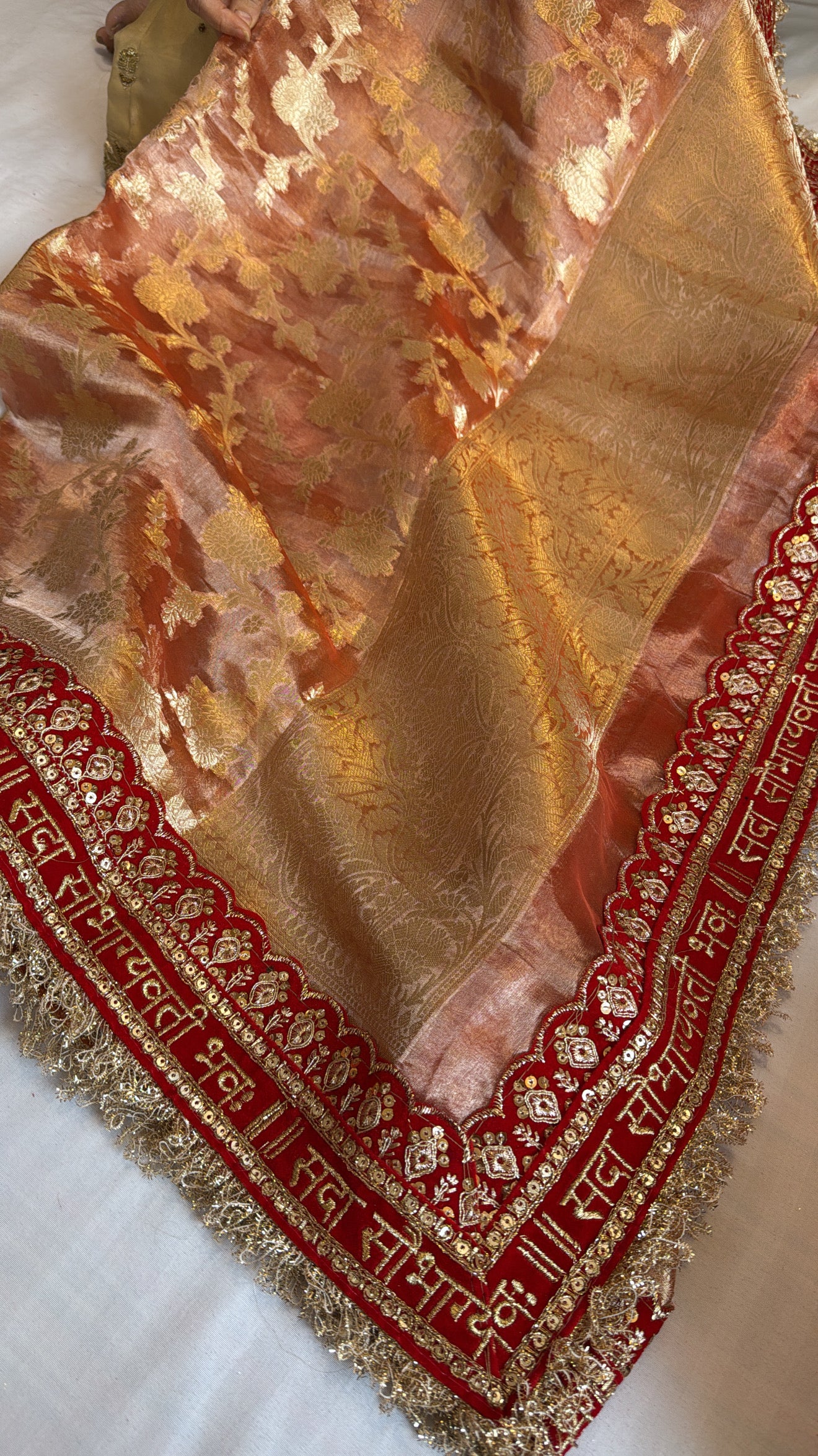 Maharani soft peachy orange tissue silk duppata