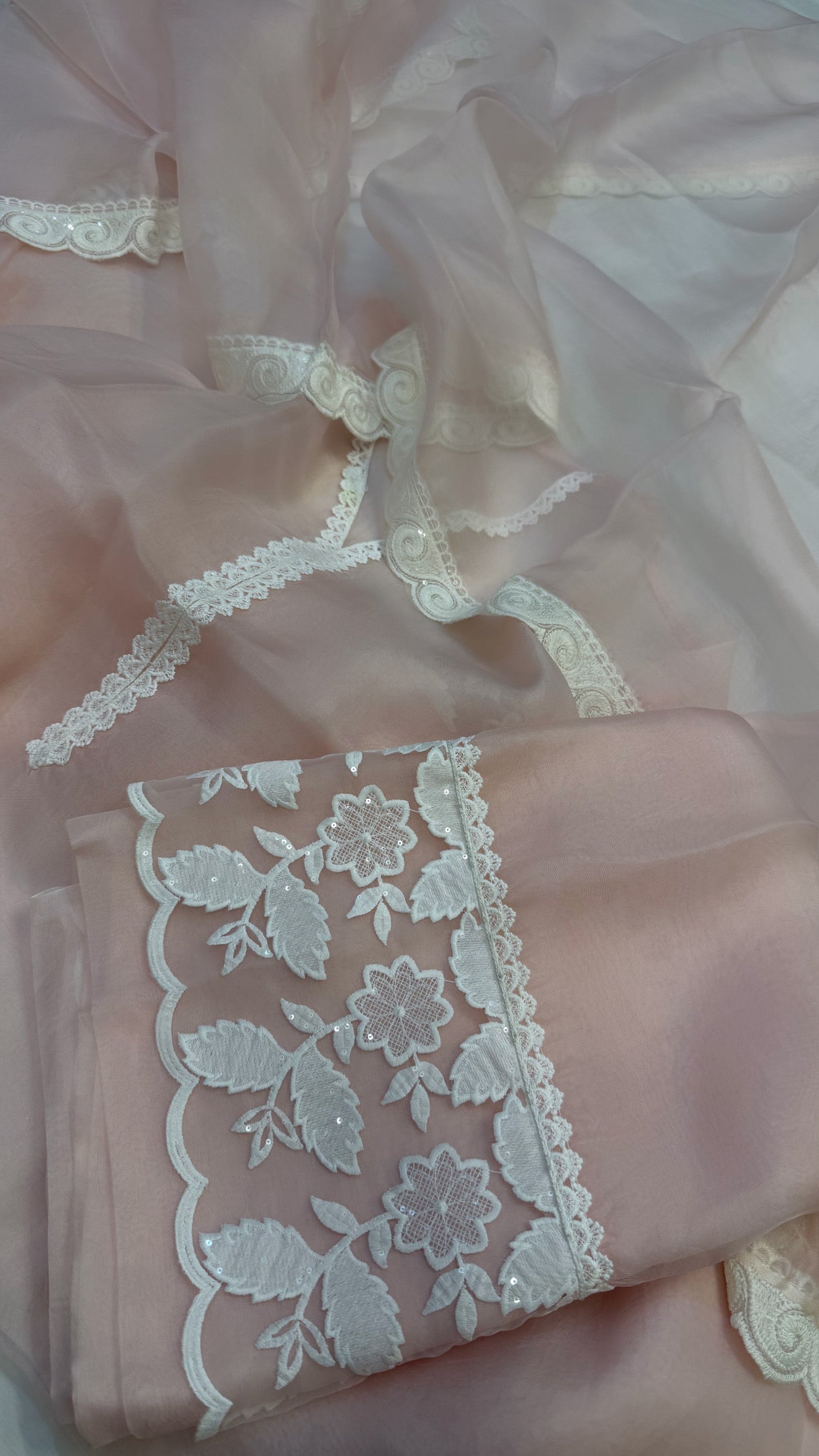 Rose pink kora silk lacework kadhwa suit set