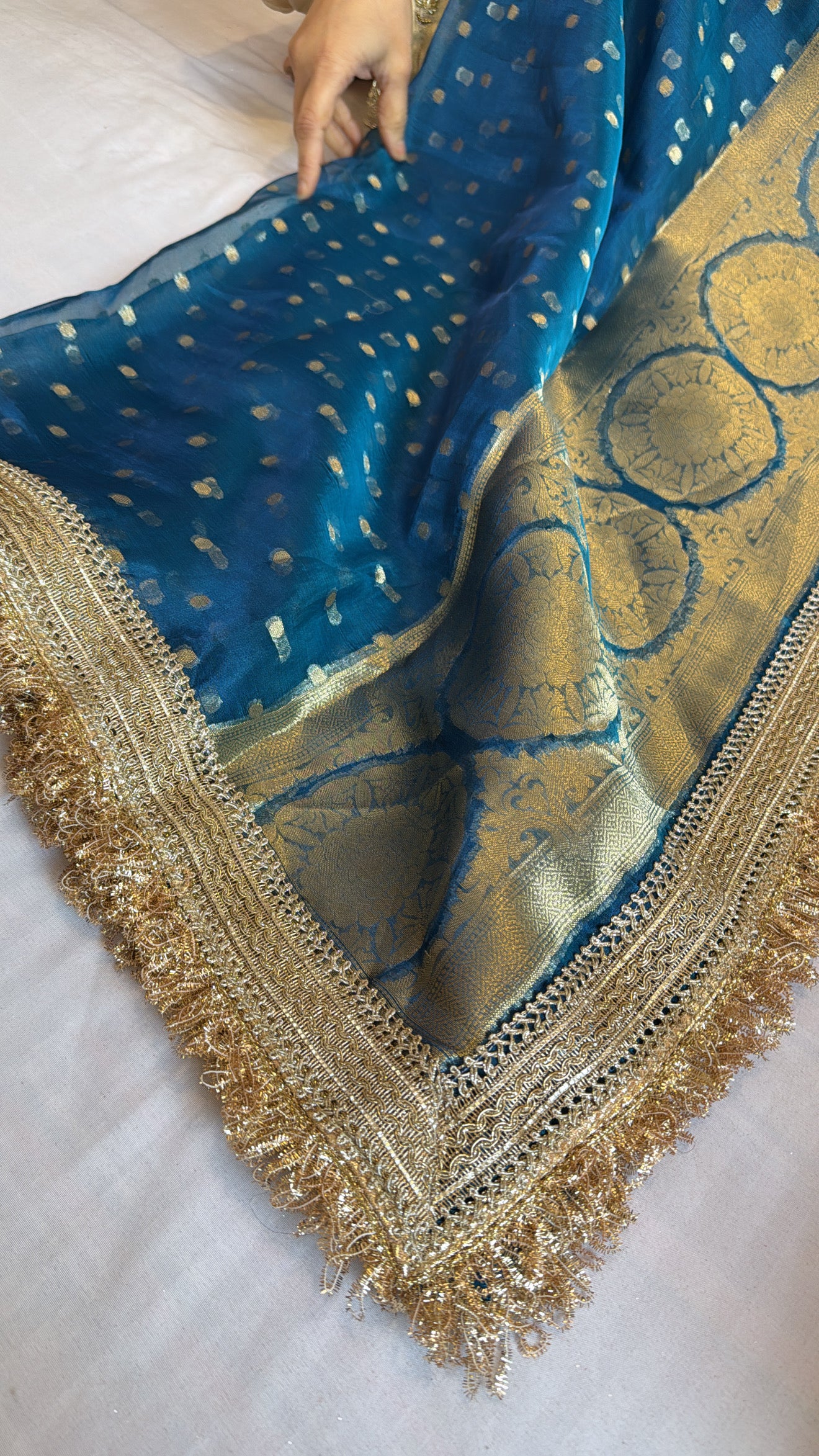Maharani coral blue tissue silk duppata