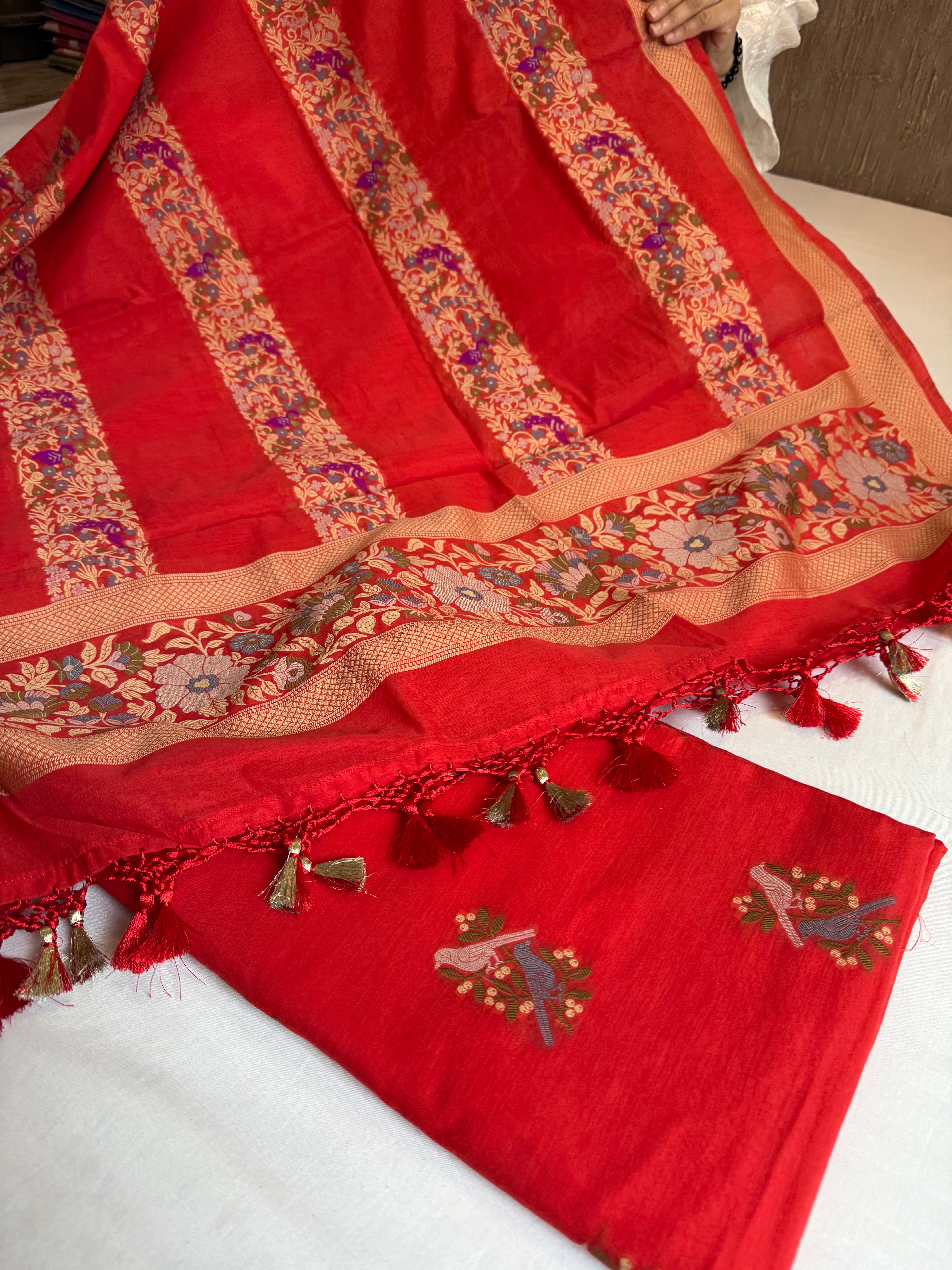 Banarasi cotton resham meenakari suit set