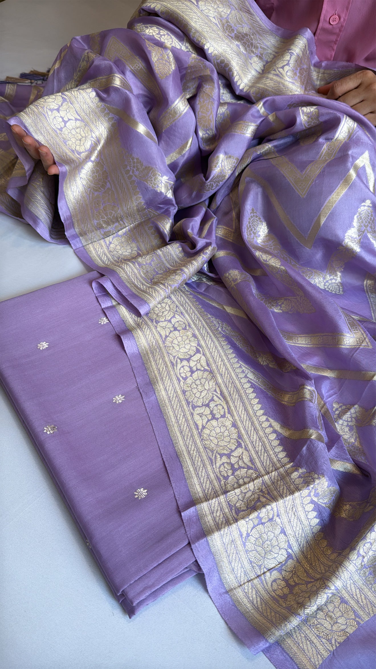 Vivah edit - Lavender moonga silk kadhwa weaving jaal suit sets