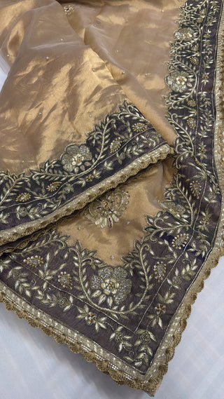 Banarasi heavy zardozi border tissue silk hand embroidered saree